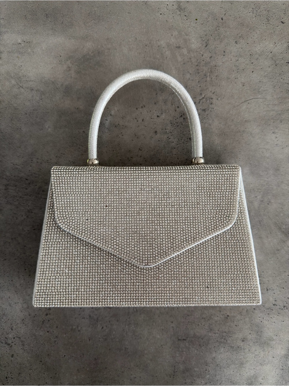 💎 Silver Crystal-Embellished Evening Top-Handle Bag